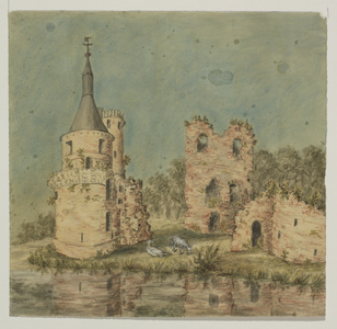 206295 Gezicht op de ruïne van het kasteel Duurstede uit het zuidwesten.